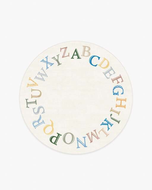 Easy as ABC Multicolour Rug Beige - 185 Round - Machine Washable Area Rug - Kid & Pet Friendly - Indoor Rugs - Ruggable - image 1