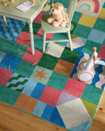 Big Apple Patchwork Multicolour Rug Green - 90x150 - Machine Washable Area Rug - Kid & Pet Friendly - Indoor Rugs - Ruggable - thumbnail 2