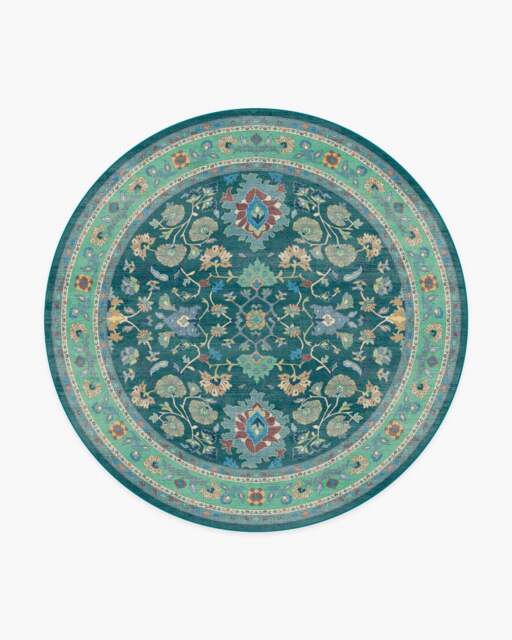 Calabria Teal Rug - 245 Round - Machine Washable Area Rug - Kid & Pet Friendly - Indoor Rugs - Ruggable - image 1