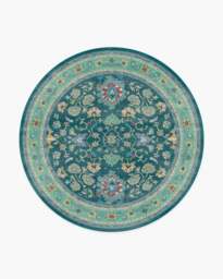 Calabria Teal Rug - 245 Round - Machine Washable Area Rug - Kid & Pet Friendly - Indoor Rugs - Ruggable