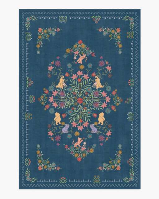 Friendship Garden Blue Flatwoven Rug - 200x290 - Machine Washable Area Rug - Kid & Pet Friendly - Indoor Rugs - Ruggable - image 1