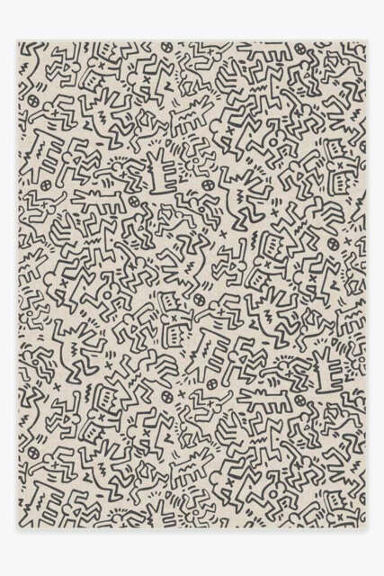 Block Party Black & Ivory Flatwoven Rug by Keith Haring - 305x425 - Machine Washable Area Rug - Kid & Pet Friendly - Indoor Rugs - Ruggable - image 1