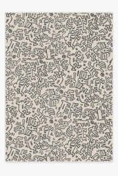 Block Party Black & Ivory Flatwoven Rug by Keith Haring - 305x425 - Machine Washable Area Rug - Kid & Pet Friendly - Indoor Rugs - Ruggable - thumbnail 1