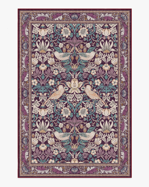 Strawberry Thief Burgundy Rug by Morris & Co. - 185x275 - Machine Washable Area Rug - Kid & Pet Friendly - Indoor Rugs - Ruggable - image 1