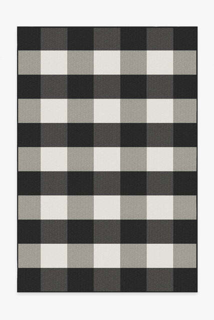 Gingham Plaid Black & White Outdoor Rug - 185x275 - Machine Washable Area Rug - Kid & Pet Friendly - Indoor Rugs - Ruggable - image 1