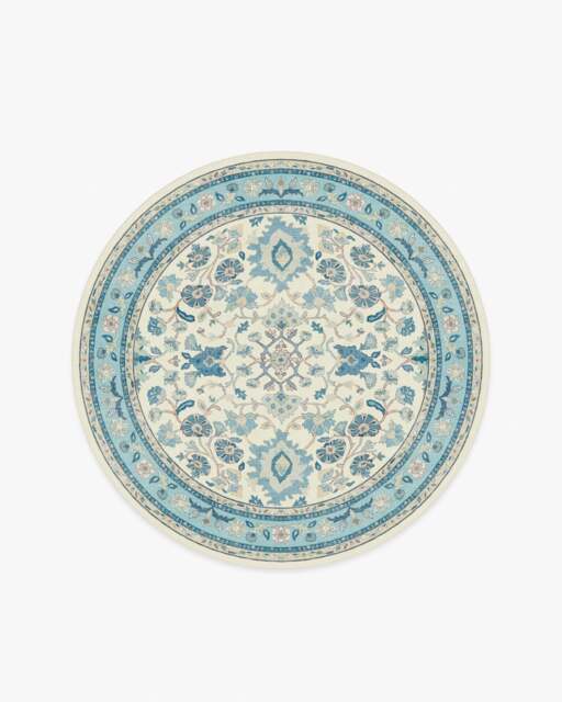 Calabria Cream & Light Blue Rug - 185 Round - Machine Washable Area Rug - Kid & Pet Friendly - Indoor Rugs - Ruggable - image 1