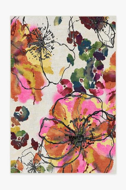 Watercolour Floral Multicolour Rug - 185x275 - Machine Washable Area Rug - Kid & Pet Friendly - Indoor Rugs - Ruggable - image 1
