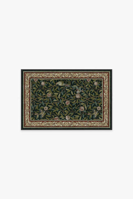 Bird & Pomegranate Teal Green Rug by Morris & Co. - 60x90 - Machine Washable Area Rug - Kid & Pet Friendly - Indoor Rugs - Ruggable - image 1