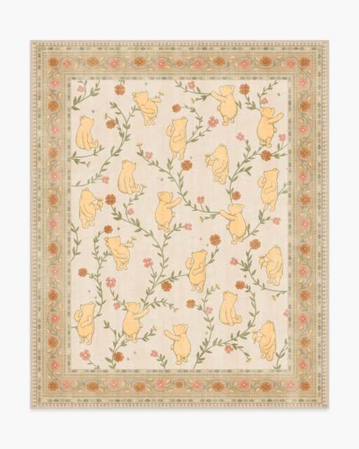 Pooh's Meadow Cream Multicolour Rug Beige - 245x305 - Machine Washable Area Rug - Kid & Pet Friendly - Indoor Rugs - Ruggable