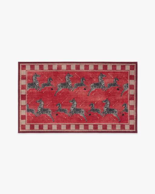 Zebras Red Rug by Scalamandré - 90x150 - Machine Washable Area Rug - Kid & Pet Friendly - Indoor Rugs - Ruggable - image 1