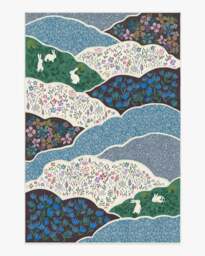 Flower Fields Teal Multicolour Rug - 200x290 - Machine Washable Area Rug - Kid & Pet Friendly - Indoor Rugs - Ruggable - thumbnail 1