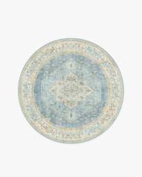 Santiago Blue & Cream Flatwoven Rug - 185 Round - Machine Washable Area Rug - Kid & Pet Friendly - Indoor Rugs - Ruggable - thumbnail 1