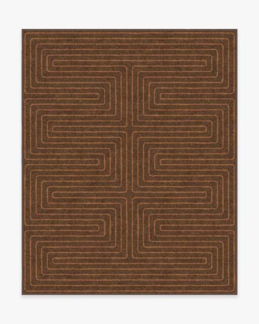 Labyrinth Brown & Orange Flatwoven Rug by Jonathan Adler - 245x305 - Machine Washable Area Rug - Kid & Pet Friendly - Indoor Rugs - Ruggable - image 1