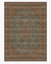 Rowan Teal Blue & Copper Rug - 305x425 - Machine Washable Area Rug - Kid & Pet Friendly - Indoor Rugs - Ruggable