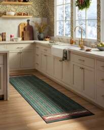 Fruit Stripe Spruce Green Flatwoven Rug by Morris & Co. - 60x90 - Machine Washable Area Rug - Kid & Pet Friendly - Indoor Rugs - Ruggable - thumbnail 2