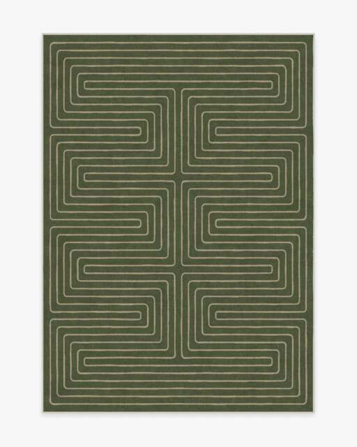 Labyrinth Fern Green Flatwoven Rug by Jonathan Adler - 150x215 - Machine Washable Area Rug - Kid & Pet Friendly - Indoor Rugs - Ruggable - image 1