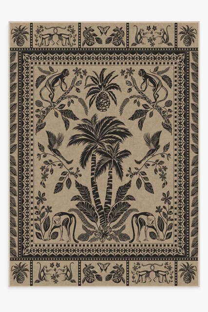 Simian Charcoal Flatwoven Rug by Iris Apfel - 305x425 - Machine Washable Area Rug - Kid & Pet Friendly - Indoor Rugs - Ruggable