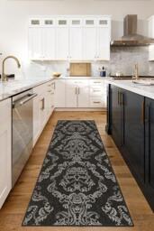 Dark Side Damask Charcoal Rug - 75x305 - Machine Washable Area Rug - Kid & Pet Friendly - Indoor Rugs - Ruggable - thumbnail 2