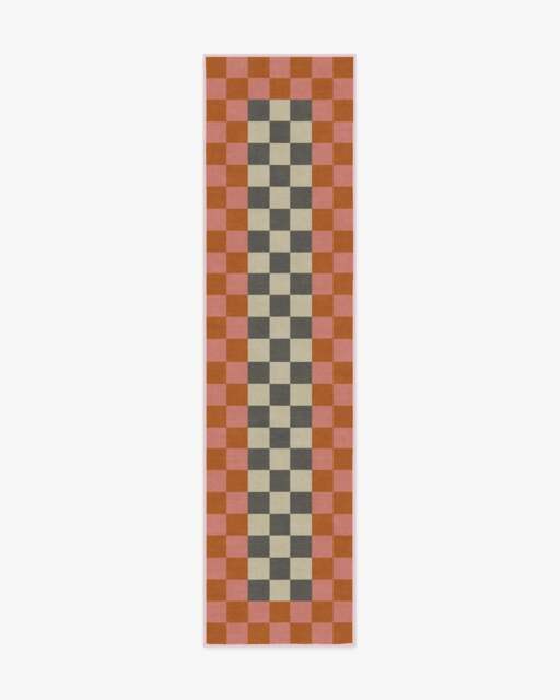 Jonathan Adler Checker Border Pink & Orange Rug - 75x305 - Machine Washable Area Rug - Kid & Pet Friendly - Indoor Rugs - Ruggable - image 1