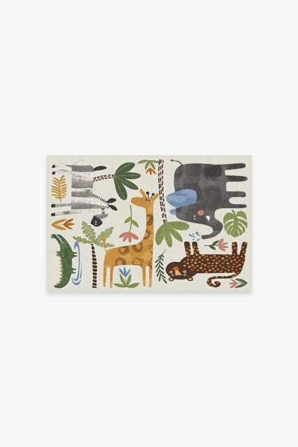 Jungle Safari Multicolour Rug Green - 60x90 - Machine Washable Area Rug - Kid & Pet Friendly - Indoor Rugs - Ruggable - image 1