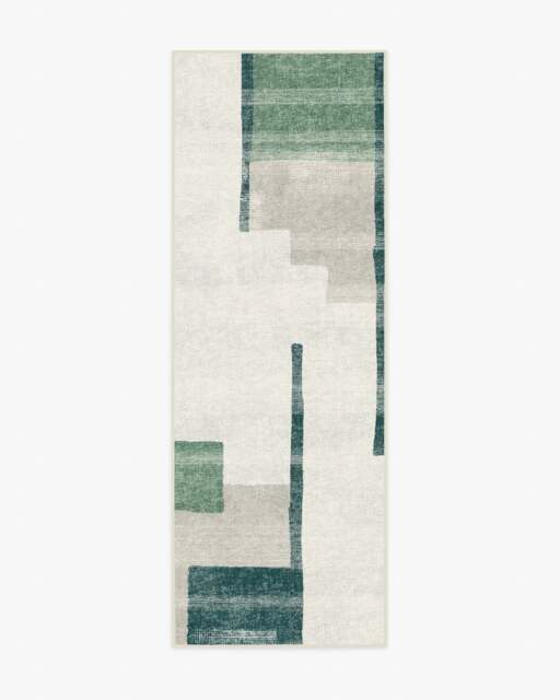 Haylan Ivory & Green Rug - 75x215 - Machine Washable Area Rug - Kid & Pet Friendly - Indoor Rugs - Ruggable - image 1