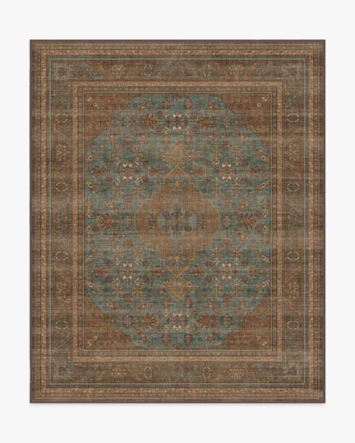 Rowan Teal Blue & Copper Flatwoven Rug - 245x305 - Machine Washable Area Rug - Kid & Pet Friendly - Indoor Rugs - Ruggable - image 1