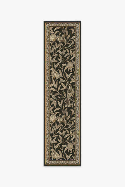 Bird & Pomegranate Soft Black Rug by Morris & Co. - 75x305 - Machine Washable Area Rug - Kid & Pet Friendly - Indoor Rugs - Ruggable - image 1