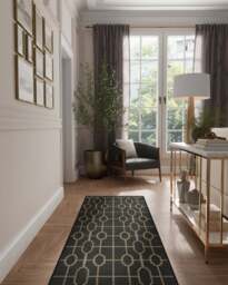 Diana Trellis Black & Gold Flatwoven Rug by The Hiltons - 150x215 - Machine Washable Area Rug - Kid & Pet Friendly - Indoor Rugs - Ruggable - thumbnail 2