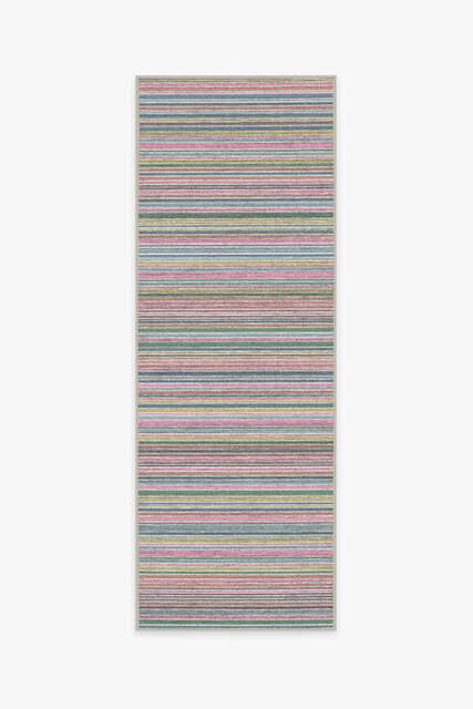 Multi Stripe Polychrome Flatwoven Rug Pink - 75x215 - Machine Washable Area Rug - Kid & Pet Friendly - Indoor Rugs - Ruggable - image 1