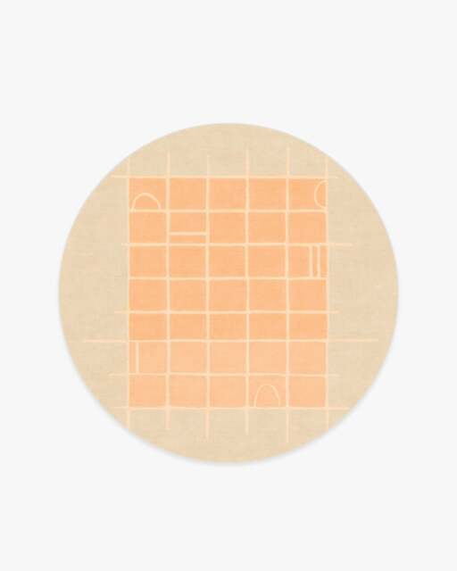 Pantone Peach Fuzz Neutral Grid Play Rug - 185 Round - Machine Washable Area Rug - Kid & Pet Friendly - Indoor Rugs - Ruggable
