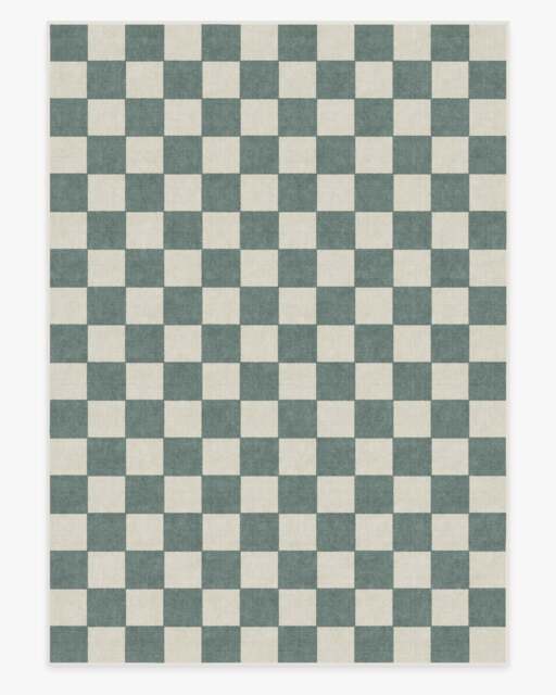 Jaque Checkered Slate Green Flatwoven Rug - 305x425 - Machine Washable Area Rug - Kid & Pet Friendly - Indoor Rugs - Ruggable - image 1