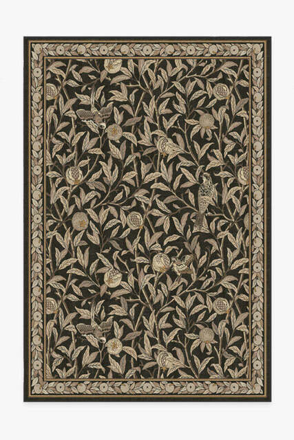 Bird & Pomegranate Soft Black Rug by Morris & Co. - 200x290 - Machine Washable Area Rug - Kid & Pet Friendly - Indoor Rugs - Ruggable - image 1