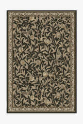 Bird & Pomegranate Soft Black Rug by Morris & Co. - 200x290 - Machine Washable Area Rug - Kid & Pet Friendly - Indoor Rugs - Ruggable - thumbnail 1