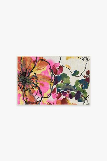 Watercolour Floral Multicolour Rug Orange - 60x90 - Machine Washable Area Rug - Kid & Pet Friendly - Indoor Rugs - Ruggable - image 1