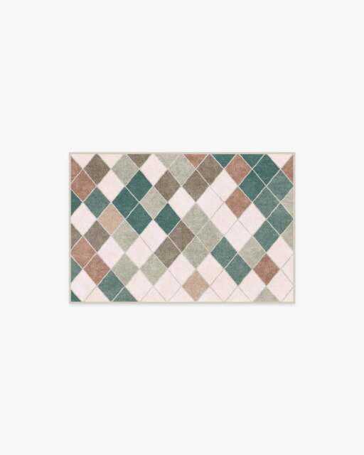 Diamond Mosaic Neutral Teal Rug - 60x90 - Machine Washable Area Rug - Kid & Pet Friendly - Indoor Rugs - Ruggable - image 1