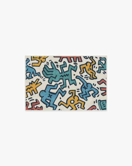 Block Party Multicolour Flatwoven Rug by Keith Haring Blue - 60x90 - Machine Washable Area Rug - Kid & Pet Friendly - Indoor Rugs - Ruggable - image 1