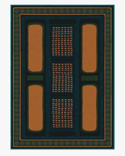 Nerissa Teal & Gold Flatwoven Rug by Architectural Digest - 305x425 - Machine Washable Area Rug - Kid & Pet Friendly - Indoor Rugs - Ruggable - image 1
