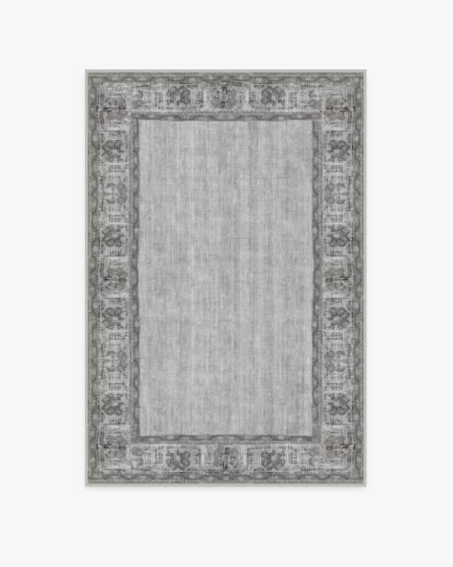 Vintage Daisy Bordered Grey Rug - 120x185 - Machine Washable Area Rug - Kid & Pet Friendly - Indoor Rugs - Ruggable - image 1