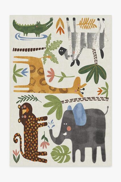 Jungle Safari Multicolour Flatwoven Rug Green - 185x275 - Machine Washable Area Rug - Kid & Pet Friendly - Indoor Rugs - Ruggable - image 1