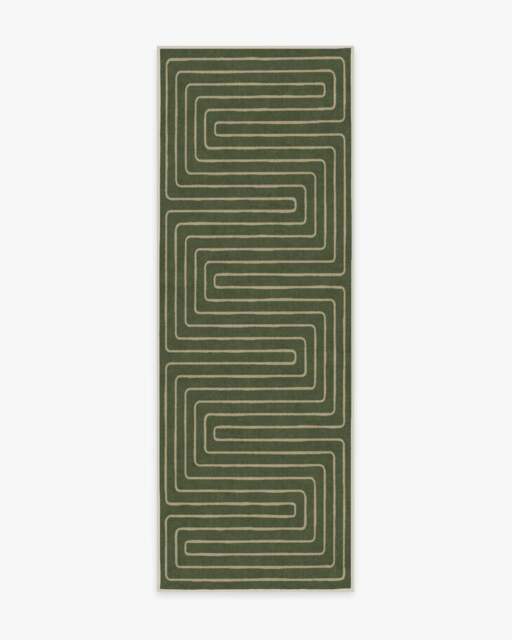 Labyrinth Fern Green Flatwoven Rug by Jonathan Adler - 75x215 - Machine Washable Area Rug - Kid & Pet Friendly - Indoor Rugs - Ruggable - image 1