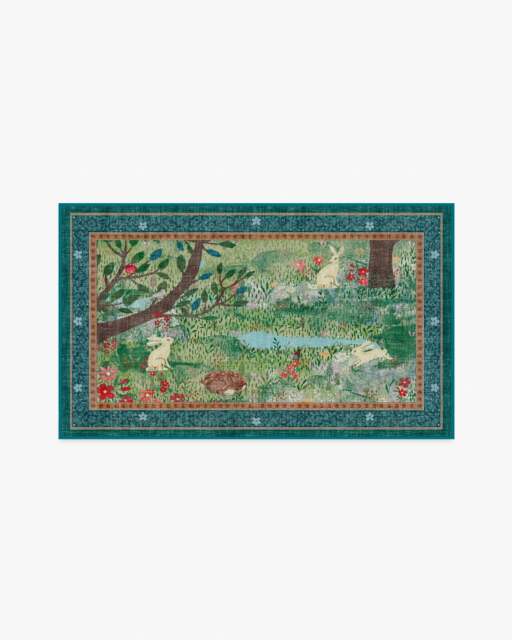 Whimsy Woods Multicolour Flatwoven Rug Green - 90x150 - Machine Washable Area Rug - Kid & Pet Friendly - Indoor Rugs - Ruggable