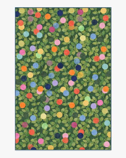 Botanical Whimsy Dots Green Flatwoven Rug - 200x290 - Machine Washable Area Rug - Kid & Pet Friendly - Indoor Rugs - Ruggable - image 1