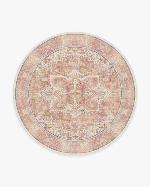Kamran Rose Flatwoven Rug Pink - 245 Round - Machine Washable Area Rug - Kid & Pet Friendly - Indoor Rugs - Ruggable - image 1