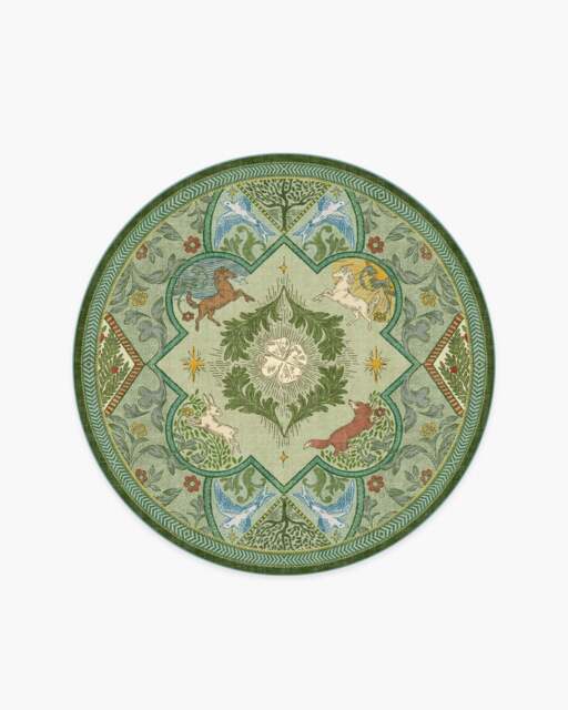 Woodland Wanderer Medallion Green Flatwoven Rug - 185 Round - Machine Washable Area Rug - Kid & Pet Friendly - Indoor Rugs - Ruggable - image 1