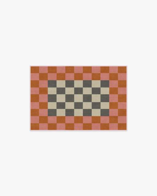 Checker Border Pink & Orange Flatwoven Rug by Jonathan Adler - 60x90 - Machine Washable Area Rug - Kid & Pet Friendly - Indoor Rugs - Ruggable - image 1