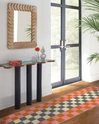Checker Border Pink & Orange Flatwoven Rug by Jonathan Adler - 60x90 - Machine Washable Area Rug - Kid & Pet Friendly - Indoor Rugs - Ruggable - thumbnail 2