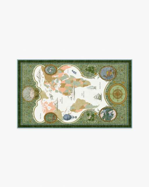Little Explorer Gold & Green Flatwoven Rug - 90x150 - Machine Washable Area Rug - Kid & Pet Friendly - Indoor Rugs - Ruggable - image 1