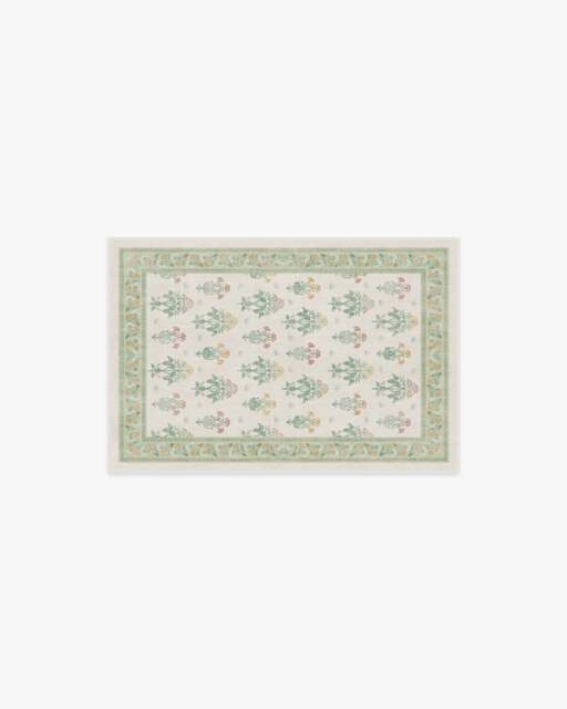 Meadow Sweet Ivory & Green Flatwoven Rug by Morris & Co. - 60x90 - Machine Washable Area Rug - Kid & Pet Friendly - Indoor Rugs - Ruggable - image 1