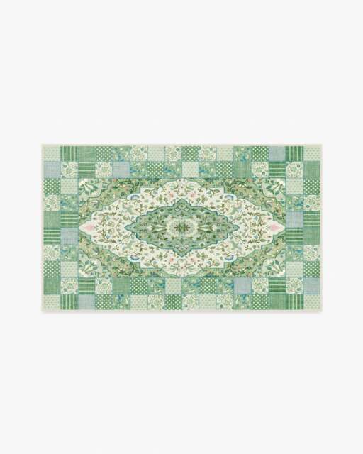 Playful Patchwork Green Flatwoven Rug - 90x150 - Machine Washable Area Rug - Kid & Pet Friendly - Indoor Rugs - Ruggable - image 1