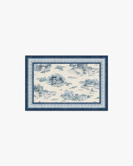 Provence Toile Delft Blue Flatwoven Rug - 60x90 - Machine Washable Area Rug - Kid & Pet Friendly - Indoor Rugs - Ruggable - image 1
